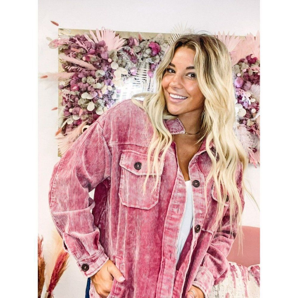 Zenana Corn Maze Vintage Washed Corduroy Shacket in Rose Pink S-XL QJW-1107D4 - Picture 2 of 8